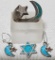 Vintage Sterling Silver and Turquoise/Coral Ring, Pendant and Pierced Earrings, Moon and Star