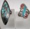 Vintage Sterling Silver and Spiderweb Turquoise and Coral Rings