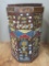 Folk art painted wooden milk can with star inlay cover, 29