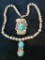 Vintage Native American Sterling Silver and Turquoise Necklace and Ring