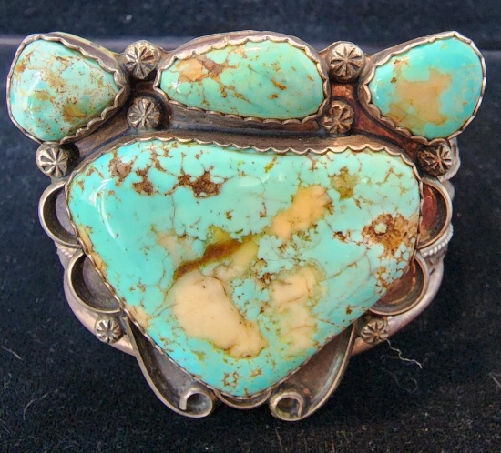 Vintage Gitxsan Indigenous Person Sterling Silver and Turquoise Large, Chunky Cuff Bracelet