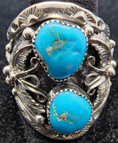 Vintage Sterling Silver and Turquoise Navajo Men's Ring