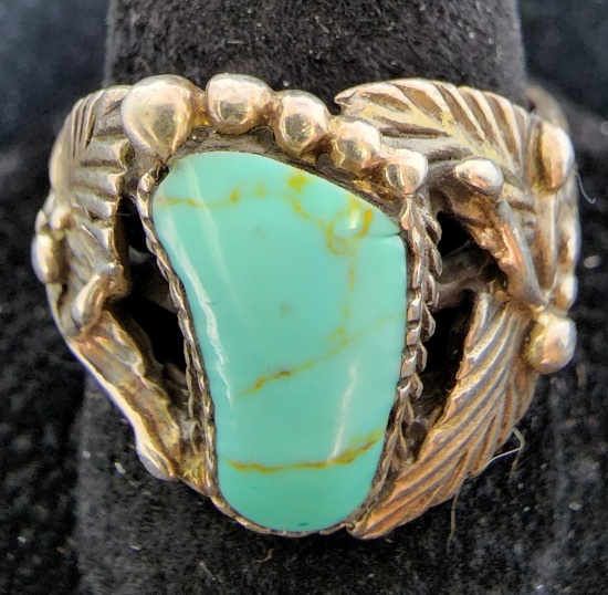 Vintage Native American Sterling Silver and Turquoise Men's Barefoot Ring