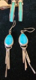 Sterling Silver and Turquoise Earrings, 2 Pair