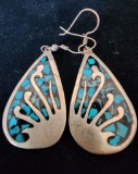 Sterling Silver and Spiderweb Turquoise Inlaid Pierced Earrings