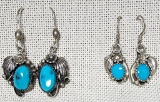 Vintage Sterling Silver and Turquoise Navajo Pierced Earrings