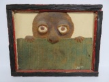 Archie Byron Outsider art, Folk Art sawdust art, boy looking over fence, 13