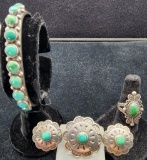 Vintage Trio of Native American Sterling Silver and Turquoise Pieces - Ring, Bracelet, Brooch