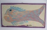 Mose Tolliver Outsider Art, Folk Art painting on Board, Fish, 25