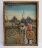 Mexican wood carving c 1940's, Bas relief, 7 3/4