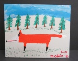 Minnie Adkins Outsider Art, Folk Art fox in woods, 8
