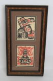 Native American art framed, two pieces, Raven and Frog , artist signed, framed 9