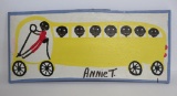 Annie T Outsider Artist, Folk Art painted on wood, Children riding on a School bus, 17