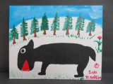 Minnie Adkins Outsider Art, Folk Art bear in woods, 8