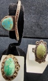 Vintage Native American Sterling Silver and Turquoise Trio - Bracelet and 2 Rings