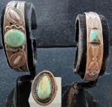Vintage Sterling Silver and Turquoise Navajo Bracelets and Ring