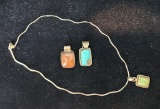 Vintage Native American Sterling Silver and Various Stone Necklace and Two Extra Pendants