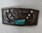 Vintage Native American Sterling Silver and Turquoise Belt Buckle