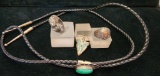 Vintage Native American Sterling Silver and Turquoise Pendant, Rings and Bolo Tie