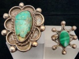 Vintage Sterling Silver, Turquoise and Malachite Rings