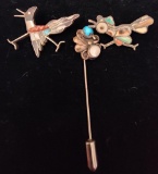 Vintage Native American Sterling Silver and Inlaid Stone Pins