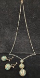 Vintage Sterling Silver and Turquoise Necklace and Screwback Earrings Parure Set