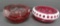Two MCM cranberry ashtrays, 5 1/2