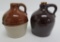 Two vintage miniature stoneware jugs, brown and two tone, 3