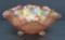 Marigold carnival glass footed bowl, ruffled top, 9 1/2