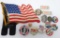 Political pins, badges and license plate flag