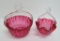 Two cranberry art glass baskets, applied handles, 6 1/2