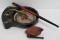 Smoking lot, greyhound ashtray, cigarette holder and unusual football pipe