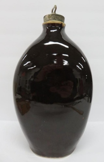 Stoneware hot water bottle, 12", three sided
