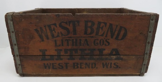 West Bend Lithia Co's beer box, nice lettering, 21" x 13"