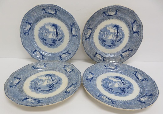 Four FJ Blair Milwaukie Wis flow blue plates, 8 1/2"