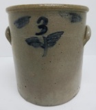 3 gallon salt glaze cobalt decorated crock, angel wing, 10 3/4