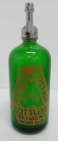 Fox Lake Wis seltzer bottle, green, Better Beverage Bottlers, 26 oz