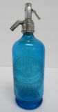 Bon Ton Blue Seltzer bottle with original top, Beaver Dam Wis, 11