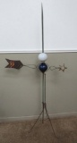 Antique Copper lightning rod with wire star point arrow and two globes, 70
