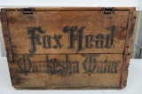 Large Fox Head wooden box, Waukesha Water, lift top, 22 1/2