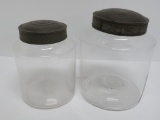 Two Vintage hand blown covered jars, 6 1/4