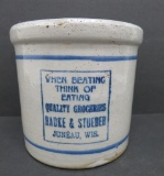 Blue banded beater jar, Radke & Stueber Juneau Wis, 4 3/4
