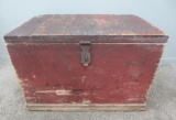 Red paint finish on this nice carpenters tool trunk, interior drawers and compartments