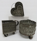 Three vintage cheese strainers, 3 1/2