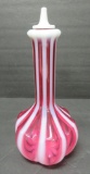 Cranberry opalescent stripe barber bottle, 8