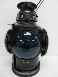 Vintage Handlan switchmans lantern, four lens, 15