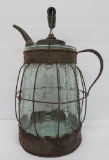 Usual kerosene glass bottle with metal cage, 12