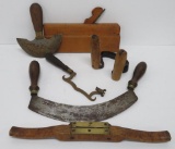 Nice vintage hand tool lot, draw knives, shavers, plane and saw