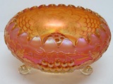 Northwood marigold footed bowl with flower frog, grape and cable