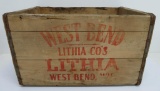 West Bend Lithia Co's beer box, nice red lettering, 17 3/4
